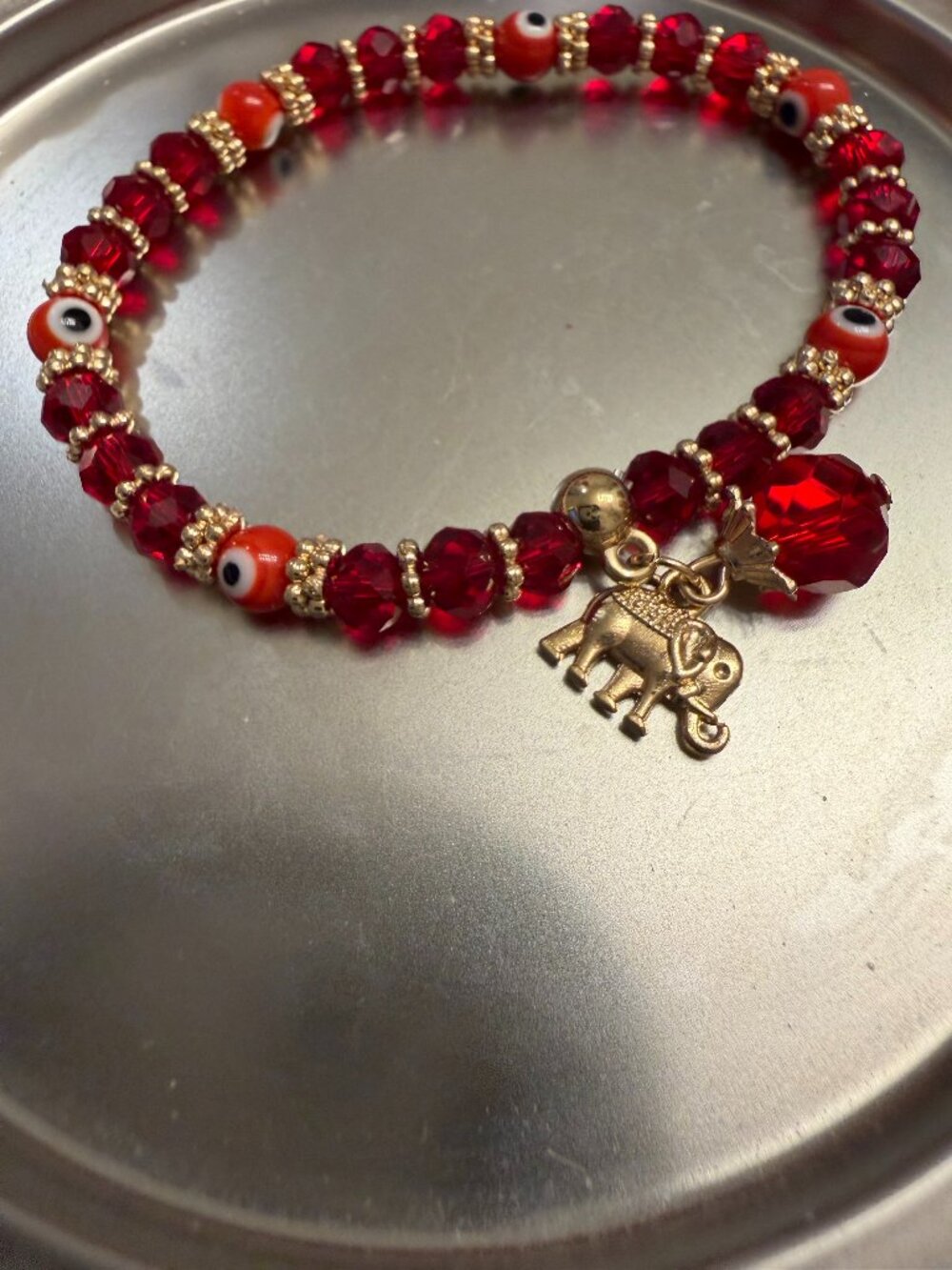 Lucky Red Evil Eye Elephant Bracelet – Protection & Prosperity Beaded Stretch Br
